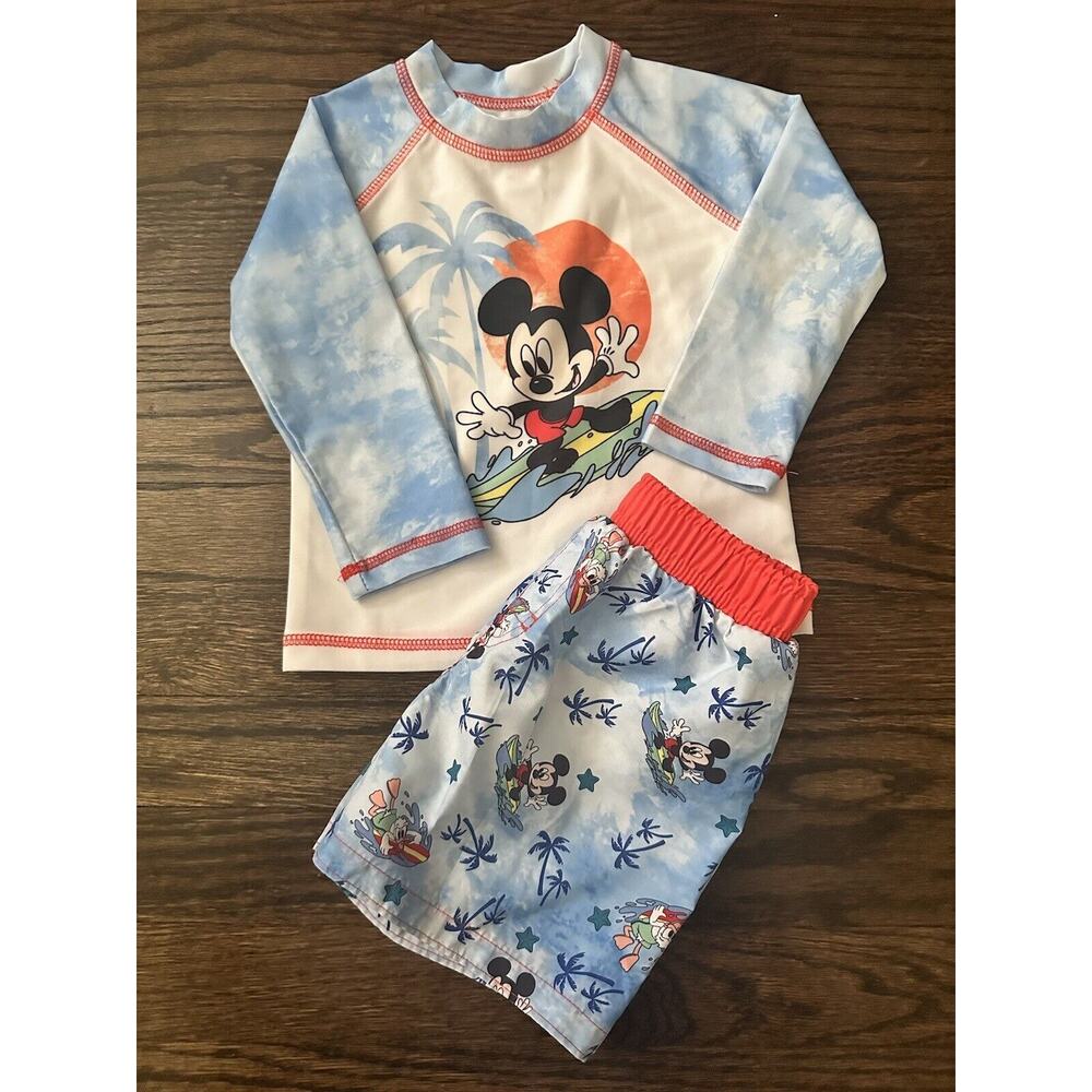 Disney Mickey Mouse Unisex 18 months Surfing Swimsuit & Long Sleeve Rash Guard